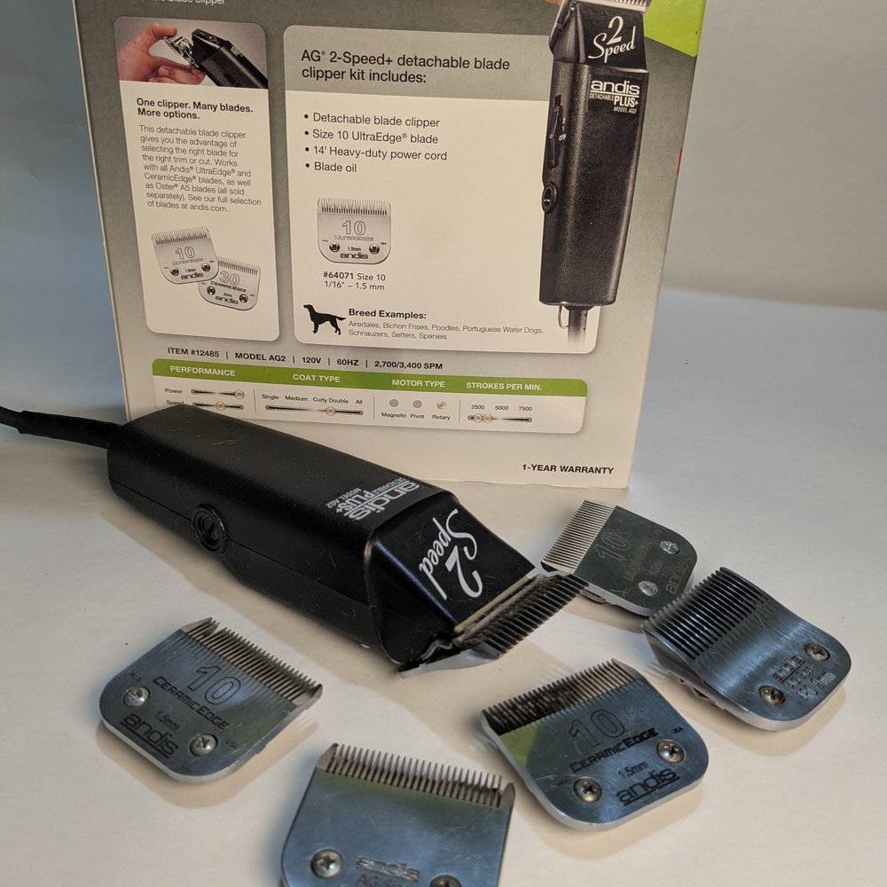 Andis AG 2-Speed+ Black Dog Clipper Bundle with 5 Extra Blades`
